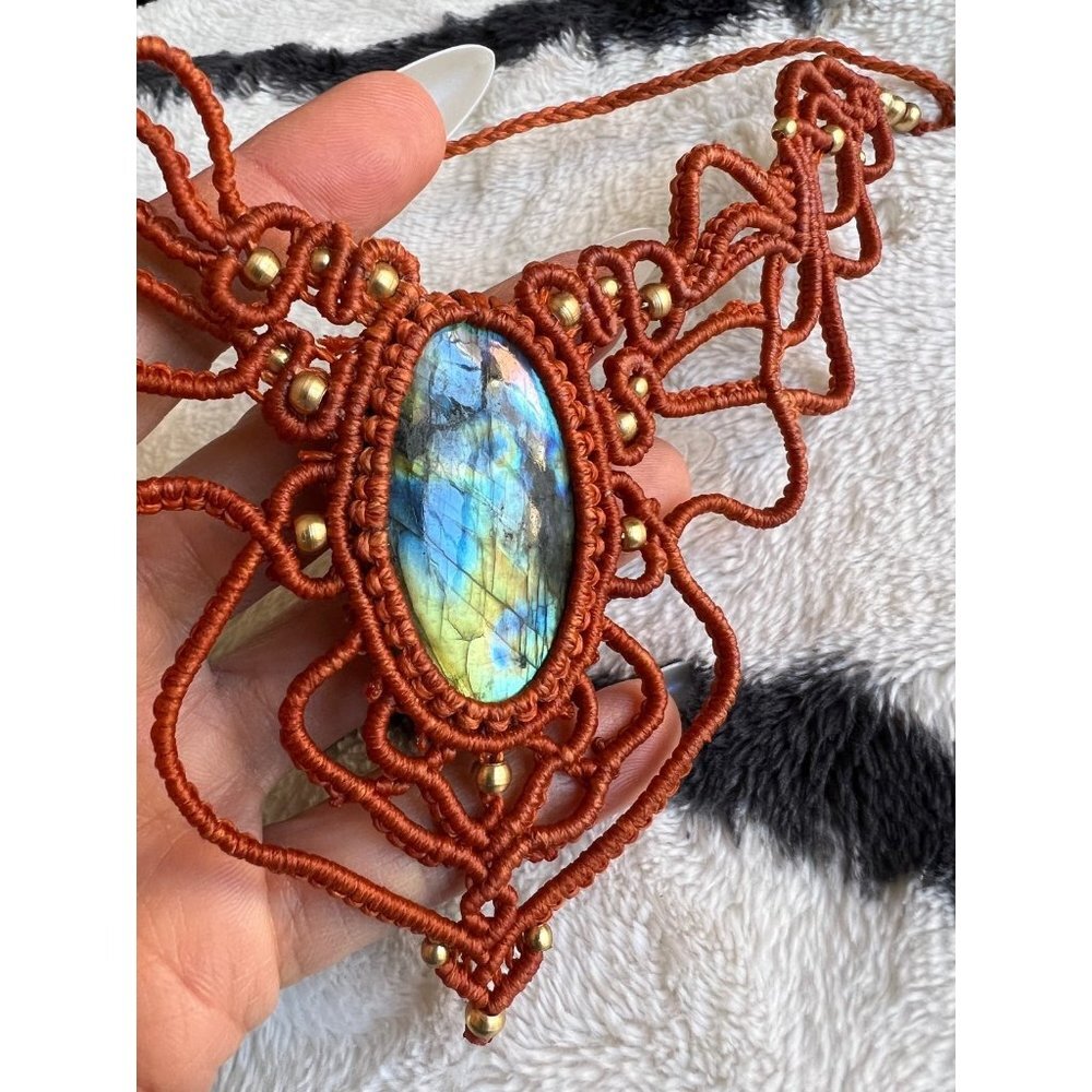 Bohemian Goddess SUPER Flash Labradorite Hemp Necklace